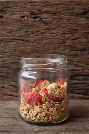 Granola and strawberry dried fruitsの写真素材