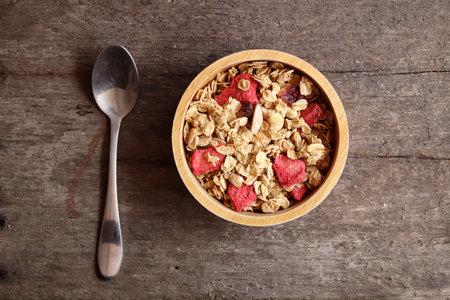 Granola and strawberry dried fruitsの写真素材