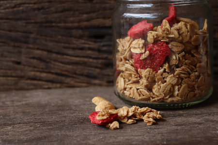 Granola and strawberry dried fruitsの写真素材