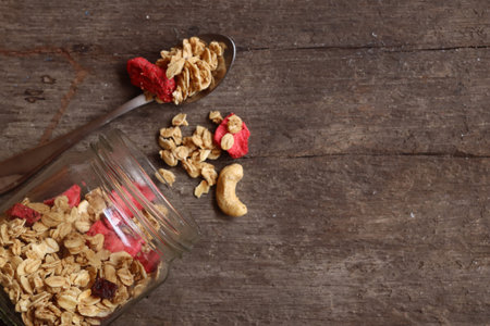 Granola and strawberry dried fruitsの写真素材