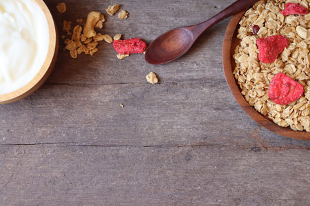 Dairy fresh yogurt milk and granola healthy food