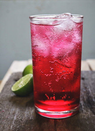 Red soda soft drink with ice