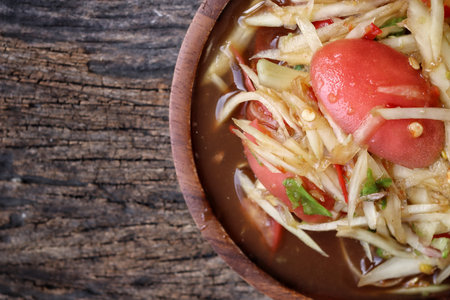 Papaya salad spicy Thai foodの写真素材