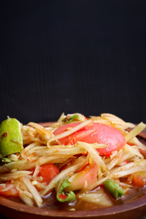Papaya salad spicy Thai foodの写真素材