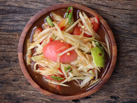 Papaya salad spicy Thai foodの写真素材