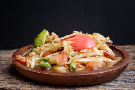 Papaya salad spicy Thai foodの写真素材