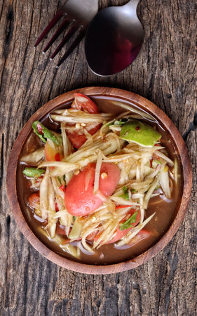 Papaya salad spicy Thai foodの写真素材