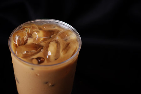 Iced coffee on black backgroundの写真素材