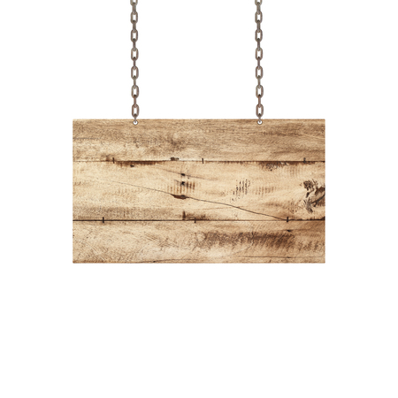 medieval signboard with chains isolated on whiteの写真素材
