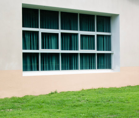 House window and front yardの写真素材