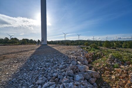 Entrance to an ecological windmills to generate electricity in a natural environmentの写真素材