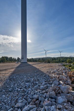 Entrance to an ecological windmills to generate electricity in a natural environmentの写真素材