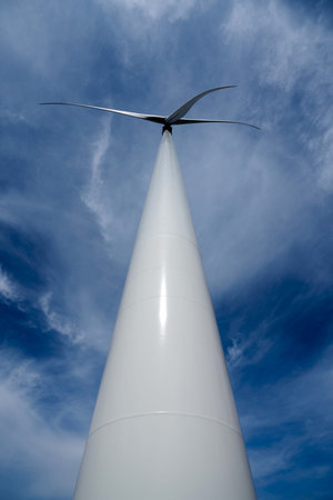 Close-up ecological windmills to generate electricity in a natural environmentの写真素材
