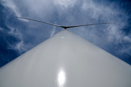 Close-up ecological windmills to generate electricity in a natural environmentの写真素材