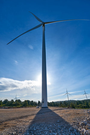 Close-up ecological windmills to generate electricity in a natural environmentの写真素材