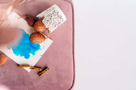 Mock up, splash of color turquoise, watercolor Easter egg, orange, red, gold, easter egg, easter, splash of colorの写真素材