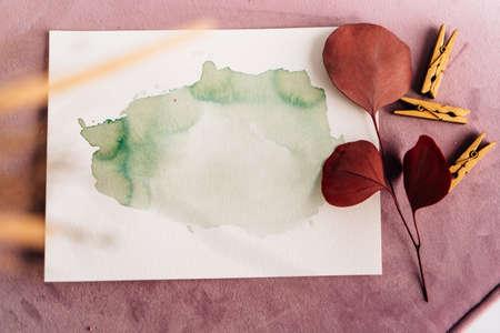 Mock up, splash of color green, watercolor, red, gold, splash of colorの写真素材