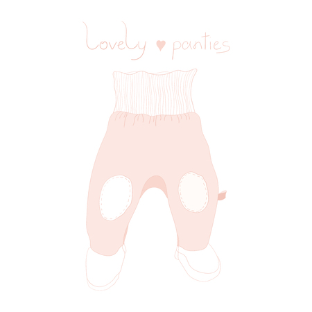Baby cute clothes for newborn. Lovely panties. Pink sliders with patches on the elastic band.のイラスト素材