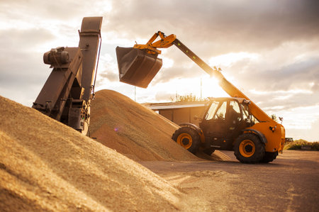 Grain elevator. Granary with mechanical equipment for receiving, cleaning, drying, grain shipment....