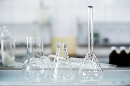 Empty flasks. Laboratory analysis equipment. Chemical laboratory, glassware test-tubesの写真素材