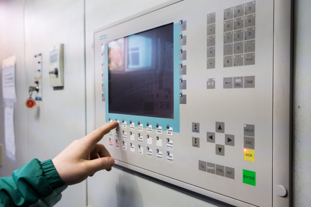 Control panel on factory. Heat exchanger, machine and pump in the industrial plantの写真素材