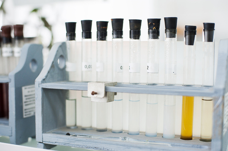 Empty flasks. Laboratory analysis equipment. Chemical laboratory, glassware test-tubesの写真素材