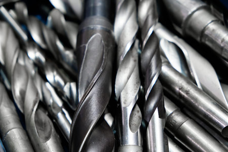 Drill bits of different sizes. Professional cutting tools used for metalwork on CNC Machine.