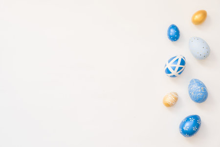 Frame of Easter decorated eggs isolated on white background. Minimal easter concept. Happy Easter...