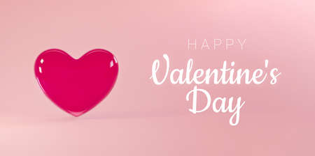 Valentines day background with flying realistic glass heart and happy valentines day text. For website, wallpaper, invitation, posters, brochure, banners.の写真素材