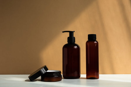 Natural beauty products. Mineral organic oil. Eco cosmetic cream, serum, skin care blank bottle....