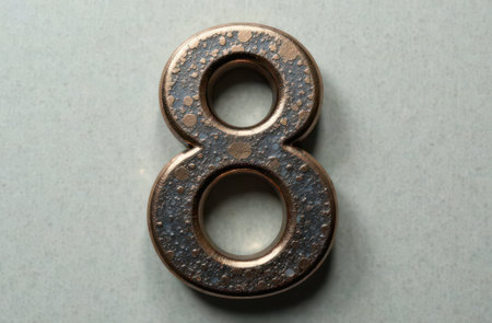 Creative card with Number 8 made from two round weights, flatlay style, top view, empty background for text. Womans World Day.の素材