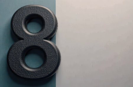 Creative card with Number 8 made from two round weights, flatlay style, top view, empty background for text. Womans World Day.の素材