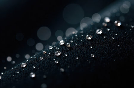 Glistening Water Droplets on a Dark Surface, creating a beautiful and captivating atmosphereの素材