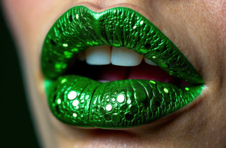 Glamorous and striking Green Lip Art featuring a stunningly Scaly Texture and designの素材