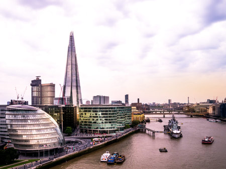 London England skyline from Tower Bridge.