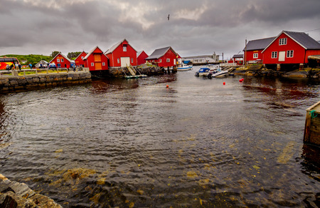 Typical norwegian fishing village on Western coastlineのeditorial素材