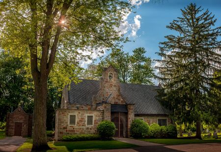 Gothic style chapel in Oak Hill Cemetery, Battle Creek, Michigan.  Final resting place of many local dignitaries, including the Kellogg Brothers.のeditorial素材