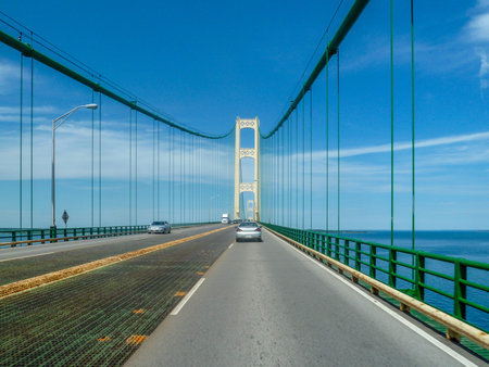 Travelling over the Mackinac Bridge, Michigan, USAのeditorial素材