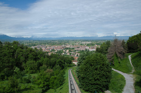 Mondovi below and its funicularの写真素材