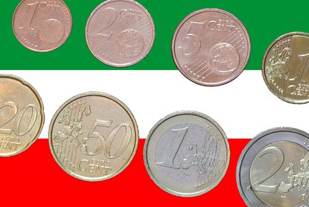 Euro coins and Italian flagの写真素材