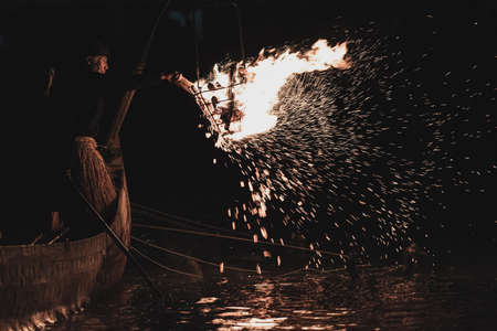pelican fishing called Ukai in Gifu,Japan is a event more than 1300 years.Fished fish were consecrating to Japanese Emperor.This event start from May to October.の写真素材