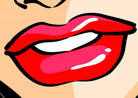 Comic style illustration of a beautiful woman mouth, in close-upのイラスト素材