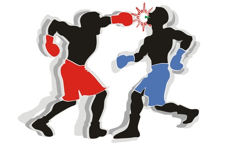 Two boxers go toe to toe in the ring.のイラスト素材