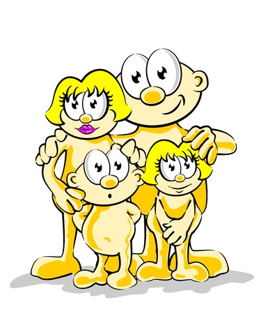Vector illustration of a happy family posing for a photo. The father, mother and two children smiling.のイラスト素材