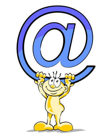 Little man hold a big silver email symbolのイラスト素材