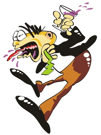 Man spitting his drink because of coughing in the middle of a party. Ridiculous... an embarrassing situation.のイラスト素材