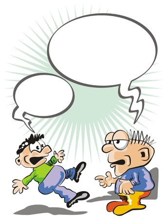 Fill the Bubble speech and imagine the jokes that are told two friends. Two guys sharing a secret/ gossipingのイラスト素材
