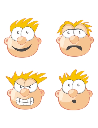 Four Faces of Man expressing joy, anger, surprise and sadnessのイラスト素材