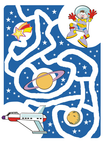 Maze game for kids: Help the brave astronaut to find your lost spaceship!のイラスト素材