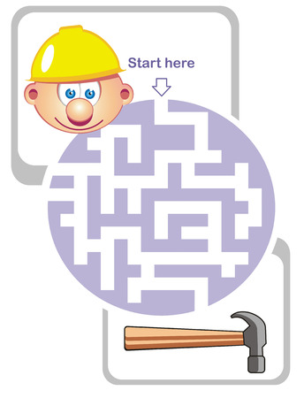 Maze game for kids: Help the builder find the way to the hammer!のイラスト素材